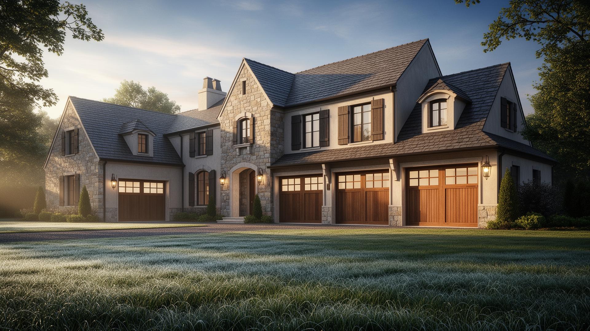 Beautiful craftsman style garage doors on French country estate in Richland Washington